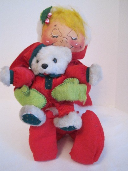Annalee Doll 1980 Child Holding Teddy Bear