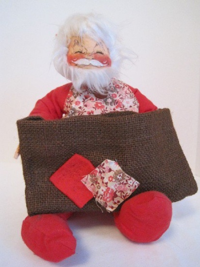 Annalee Mobilitee Doll 1971 Santa Claus Holding Patched Burlap Sack