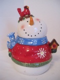 Snowman Cookie Jar w/ Cardinal Red Bird