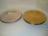 Lot - 4 Silver Leaf/8 Gold Leaf Finish Chargers Acrylic Base & Lacquer Coated