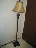 Molded Floor Lamp w/ Embellished Font & Antiqued Gilded Patina