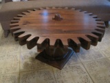 Unique Pine Sprocket Gear Design Pedestal Coffee Table