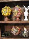 Lot - Ceramic Lemon/Foliage Topiary, Floral Arrangement, Ewer, Leaf Dish, Etc.