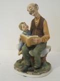 Napcoware Ceramica Creativa Bisque Figurine Grandpa Reading to Grandson