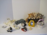 Lot - Cat/Kitten Figurines Molded/Ceramic Basket, Welcome, Etc.
