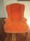 Pair - Orange Upholstered Arm Chairs w/ Wood Bun Feet/Carved Motif w/ Arm Sleeves