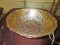 Pale Amber Glass Bowl, Wicker Motif Rough Cut Rim