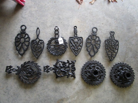 Lot - Wilton Cast Iron Trivets Various Patterns, Wall Art, Candle Holders