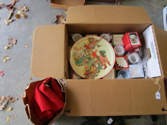 Christmas Lot - Plates, Tree Skirt, Ceramic Cup, Etc.