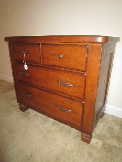 Wooden Woolrich 3 Drawer Chest w/ Gray Stone/Marble Top, Bun Feet, Metal Pulls