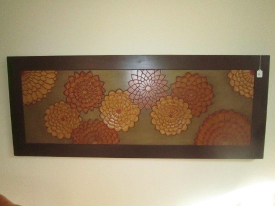 Wood Carved Floral motif Wall Art Red/Yellow