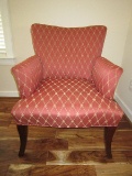Red Upholstered Arm Chair w/ Wood Legs