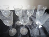 7 Libby Rock Sharp Halifax Pattern Frosted Sherry Glasses