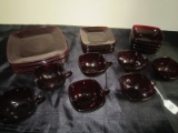 Burgundy Glass Lot - 8 Square Plates 8 3/8