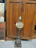 Metal Column Motif Lamp w/ Urn Design Ribbed Glass