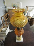 Amber/Hobnail Glass Lamp Stone Base/Metal