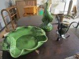 Lot - Green Crane Design/Leaf Motif Bowl, Tulip/Plant/Metal Candle Holder