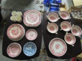 Homer Laughlin Currier & Ives Print Ceramics Lot - Plates, Saucers, Cups, Etc.