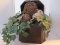 Faux Leather Decorative Box w/ Hinged Lid, Greenery & Spheres
