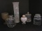 Lot - Crystal, Pressed/Frosted Glass Cylinder Vase Cherry Blossom Pattern, Goblet
