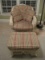 Henry Link Wicker Occasional Chair w/ Ottoman White Wash Finish/Plaid Upholstery