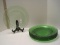 8 Green Glass Changer Plates Swirl Pattern Rim
