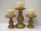 Molded 3 Piece Sullivan Pillar Candle Stands Relief Acanthus Leaves Gilded Antiqued Patina