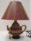 Quaint Resin Teapot Decorative Lamp w/ Painted Stripe Shade