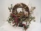 Wrought Iron Basket on Plinth Base w/ Silk Arrangement & Vine Wreath