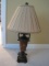 French Inspired Urn Form Table Lamp w/ Embossed Fleur De Lis Symbol Antiqued Patina