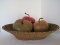Basket w/ Flared Rim/Metal Frame & 3 Unique Apple Shaped Gourds