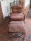 Black Wrought Iron Classic Design Patio Chair w/ Ottoman & Cushion