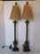Pair - Molded Banquet Lamps Adorned w/ Relief Floral Swag/Foliate Design & Pleated Shades