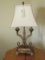 Stunning Combination Rustic & Elegance Double Arm Style Table Lamp Antiqued Patina