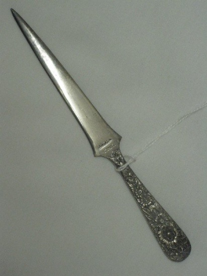 S. Kirk & Son Sterling Floral Repousse Handle Letter Opener w/ Monogram "M"