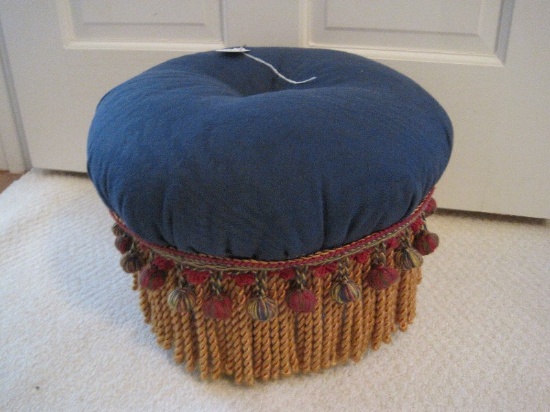 Footstool w/ Upholstered Top & Fringe