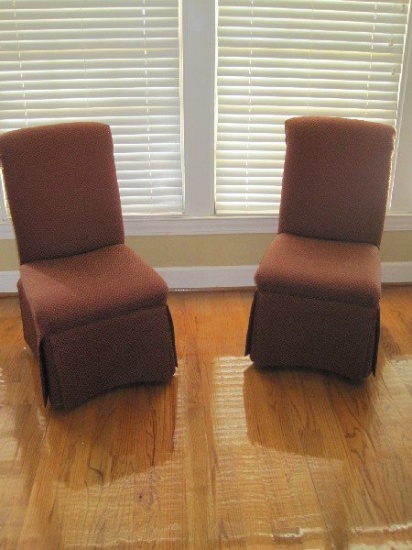 Pair - Sofa's & Such Upholstered Parsons Chairs w/ Pleated Skirts