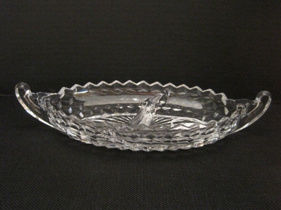 Fostoria American Pattern Crystal 2 Part Relish Dish Canoe Shape