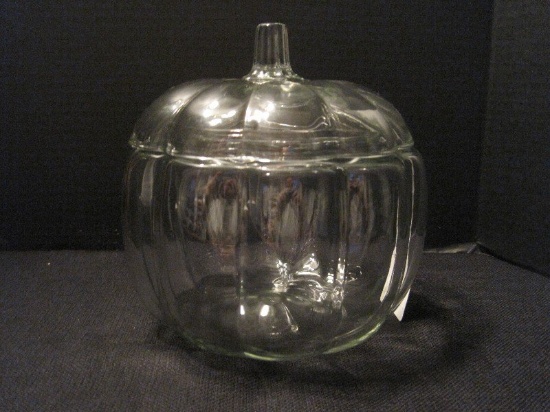 Pressed Glass Pumpkin Candy Jar w/ Lid