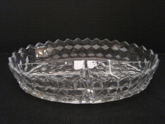 Fostoria American Pattern Crystal 3 Part Oval Relish Dish