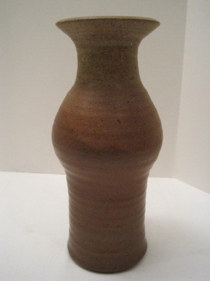 Pottery Vase w/ Flared Rim Two Tone Brown Glaze Base Initialed WP/JS