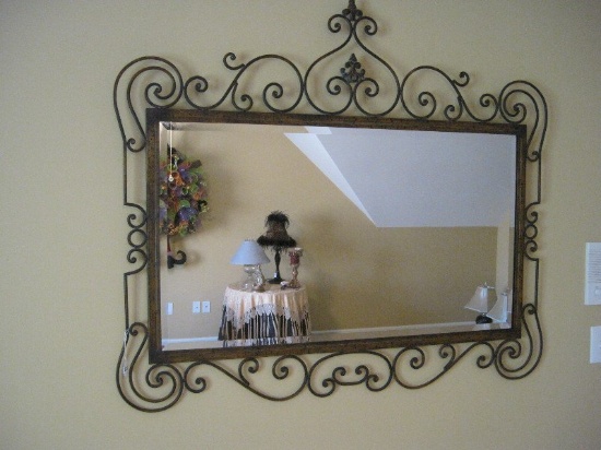 "Axel" Design Home Décor Hand Crafted/Forged Rectangular Iron Beveled Mirror Rusted Patina