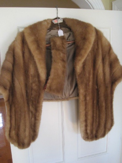 Mink Stole Wrap Silk Lining/Fur Collar