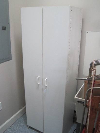 White Laminate 2 Door Cabinet & Grey Metal 4 Tier Wire Rack
