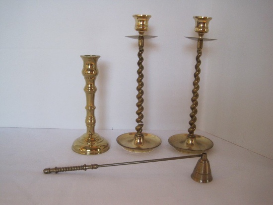 Virginia Metal Crafters Candlestick, Pair Brass Barley Twist 10 1/2" Candlesticks