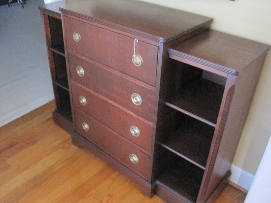 Breakfront Mahogany Secretary Chest Étagère w/ Dovetail Drawers