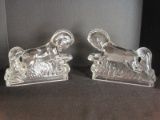 Pair - L.E. Smith 1940's Pressed Glass Trojan Horse Figural Art Deco Style Bookends