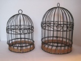 Pair - Decorative Metal Bird Cages Dome Top w/ Basket Weave Accent Base