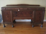 Flame Grain Mahogany Depression Era Buffet, Dovetail Drawers, Wooden Pulls