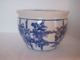 Semi-Porcelain Blue/White Oriental Vine & Lattice Design Planter